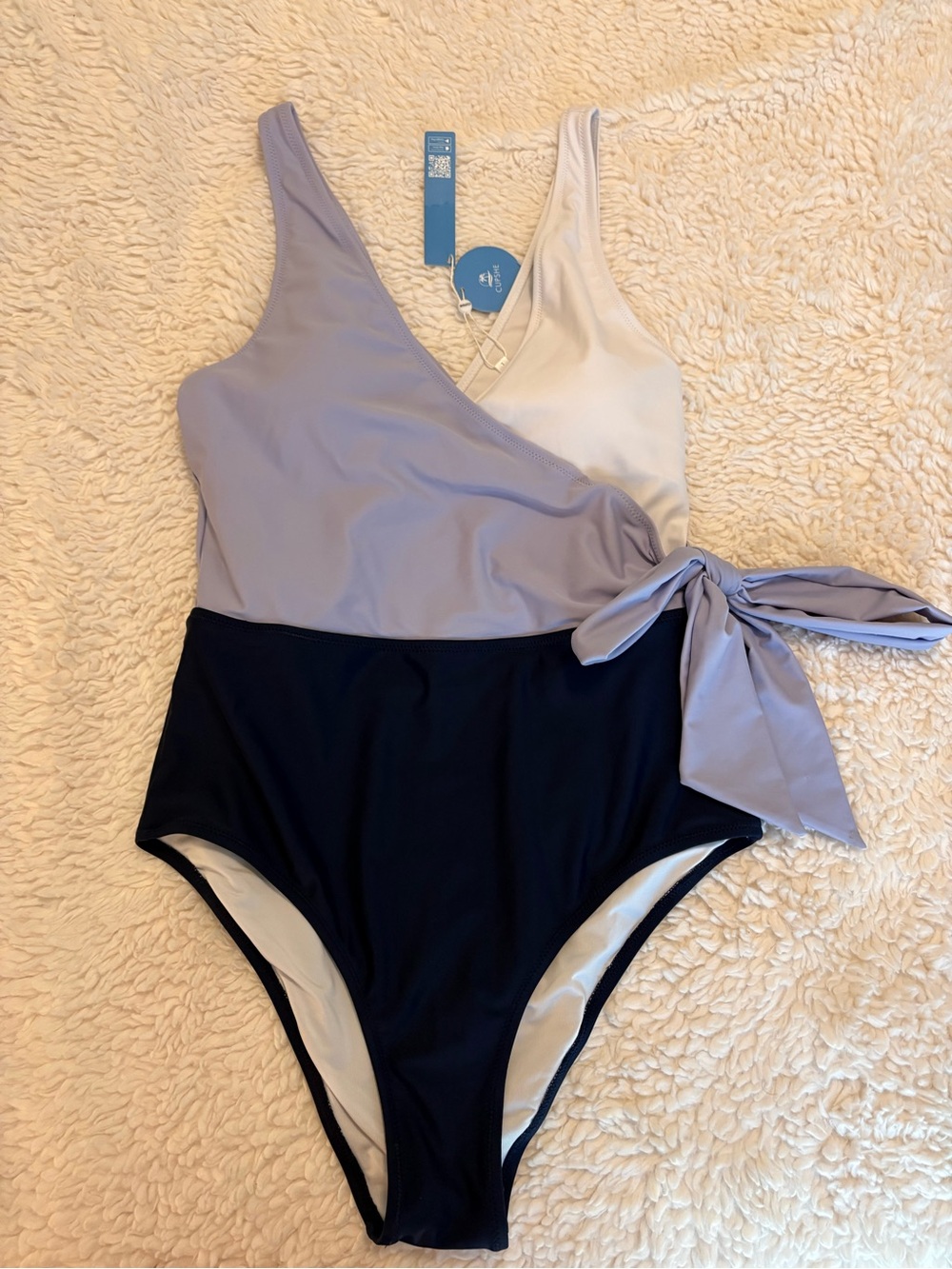 Cupshe Colorblock One-Piece Swimsuit in Lavender, Ivory & Navy